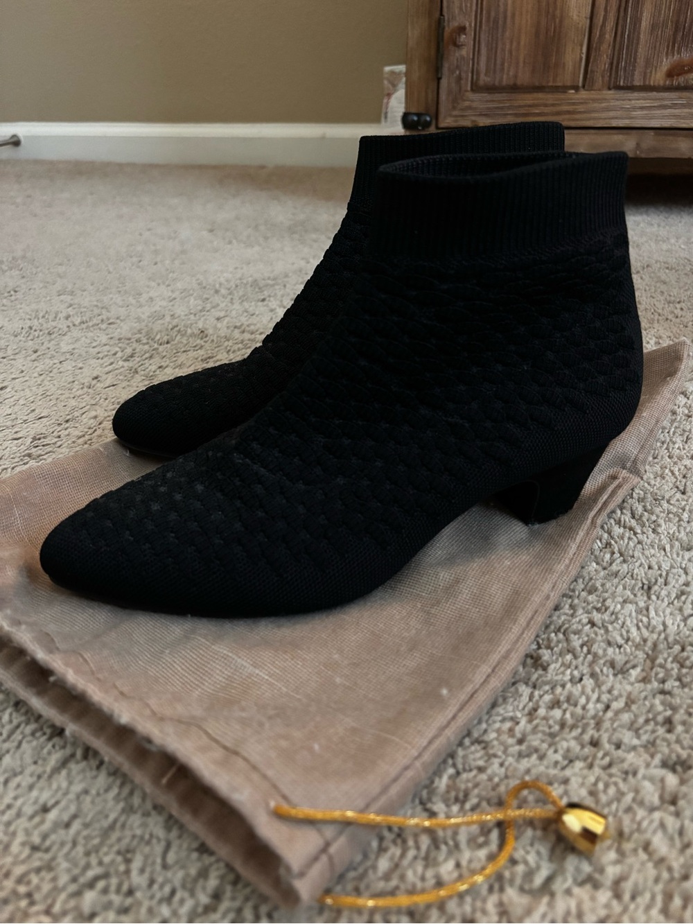 Impo Black Knit Sock Booties with Low Block Heel